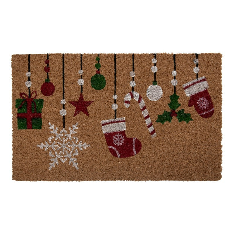 Clayre & Eef Fußmatte Weihnachtsschmuck Girlande Christbaumkugeln Zuckerstange Festlich Rutschfest 75 × 45 × 1 cm (MC276)