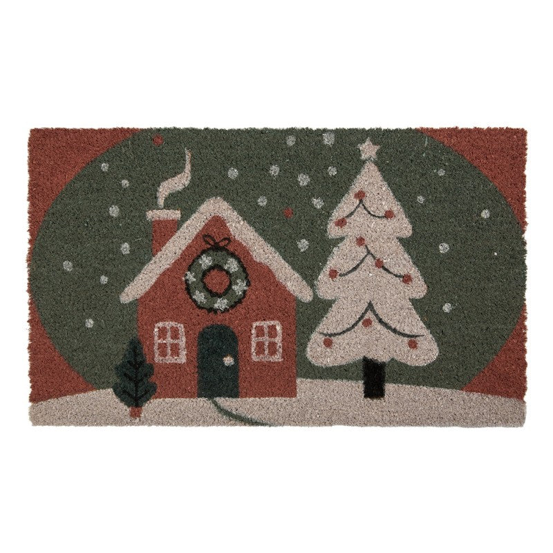 Clayre & Eef Fußmatte Winterlandschaft Verschneites Haus Tannenbaum Blau Rutschfest 75 × 45 × 1 cm (MC278)