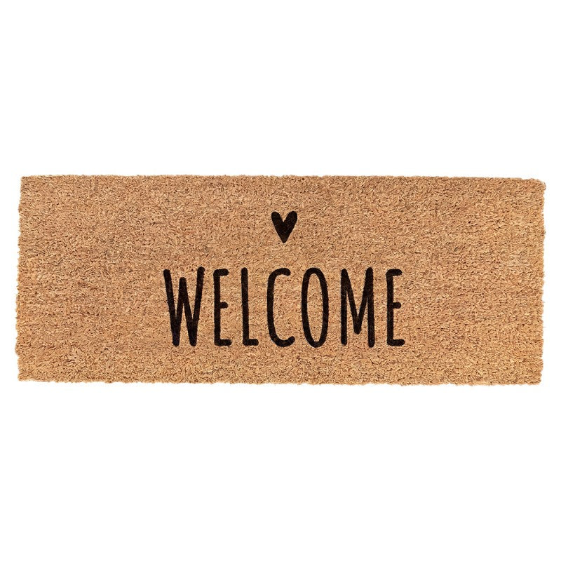 Clayre & Eef Fußmatte Stufenmatte WELCOME mit Herzchen Schmal Natur Schwarz Rutschfest 75 × 22 × 2 cm (MC280)