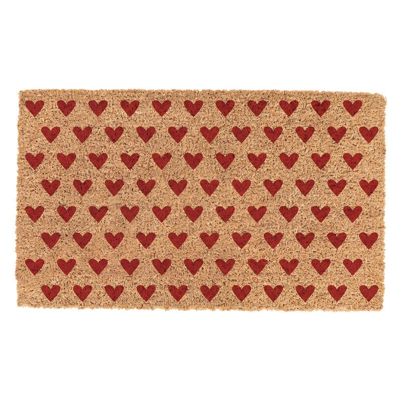 Clayre & Eef Fußmatte Rote Herzen All-Over Schablonendruck Natur Rot Rutschfest 75 × 45 × 1 cm (MC282)
