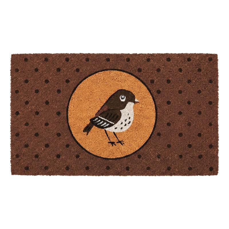 Clayre & Eef Fußmatte Gartenvogel Medaillon Polka Dots Natur Braun Schwarz Rutschfest 75 × 45 × 1 cm (MC283)