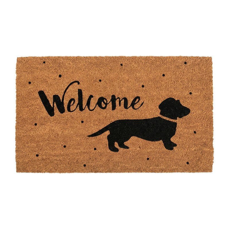 Clayre & Eef Fußmatte Dackel Hund Welcome Punkte Schablonendruck Natur Schwarz Rutschfest 75 × 45 × 1 cm (MC284)