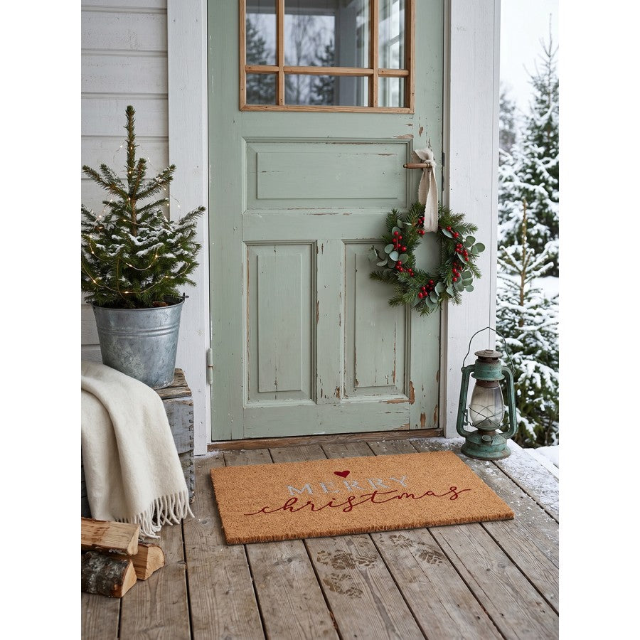 Clayre & Eef Fußmatte Merry Christmas Herz Typografie Scandi Rot Weiß Rutschfest 75 × 45 × 1 cm (MC291)
