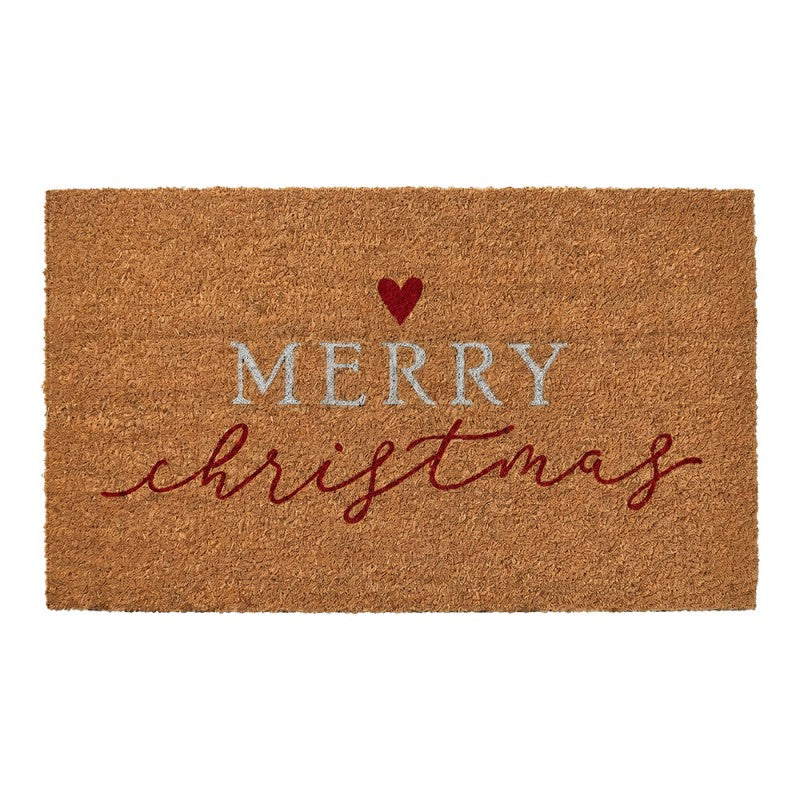Clayre & Eef Fußmatte Merry Christmas Herz Typografie Scandi Rot Weiß Rutschfest 75 × 45 × 1 cm (MC291)