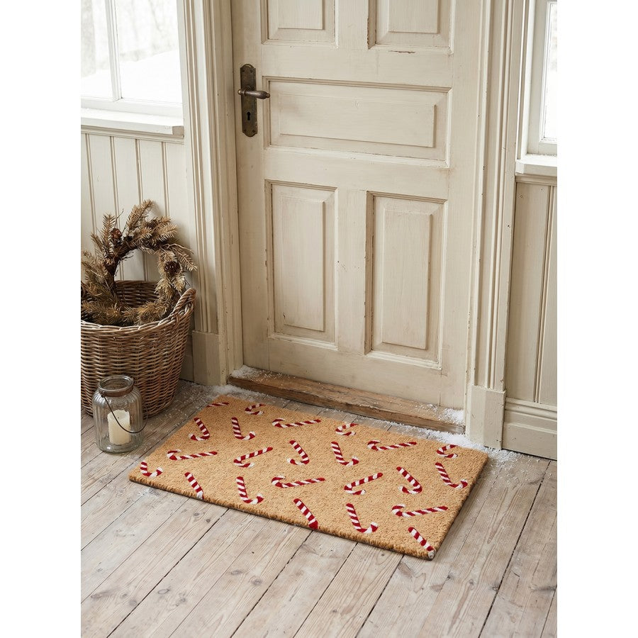 Clayre & Eef Fußmatte Zuckerstangen Candy Canes All-Over Rot Weiß Festlich Rutschfest 75 × 45 × 1 cm (MC292)
