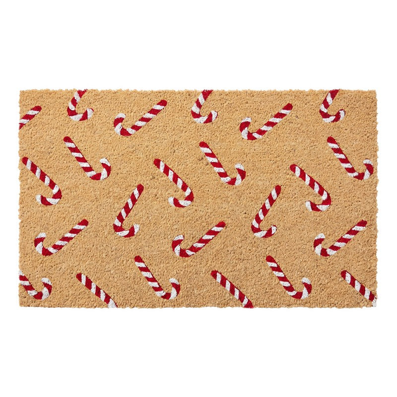Clayre & Eef Fußmatte Zuckerstangen Candy Canes All-Over Rot Weiß Festlich Rutschfest 75 × 45 × 1 cm (MC292)