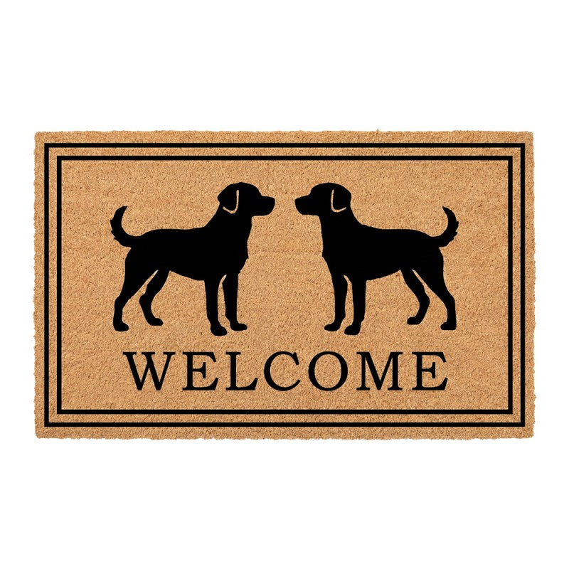 Clayre & Eef Fußmatte Zwei Hunde Labrador Retriever Doppelrahmen Welcome Natur Schwarz Rutschfest 75 × 45 × 1 cm (MC293)