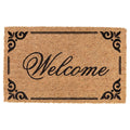 Clayre & Eef Fußmatte Welcome Barocke Eckornamente Linienrahmen Natur Schwarz Rutschfest 75 × 45 × 1 cm (MC295)