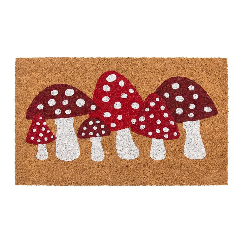Clayre & Eef Fußmatte Fliegenpilze Pilzgruppe Cottagecore Wald Herbstdeko Rot Natur Rutschfest 75 × 45 × 1 cm (MC297)