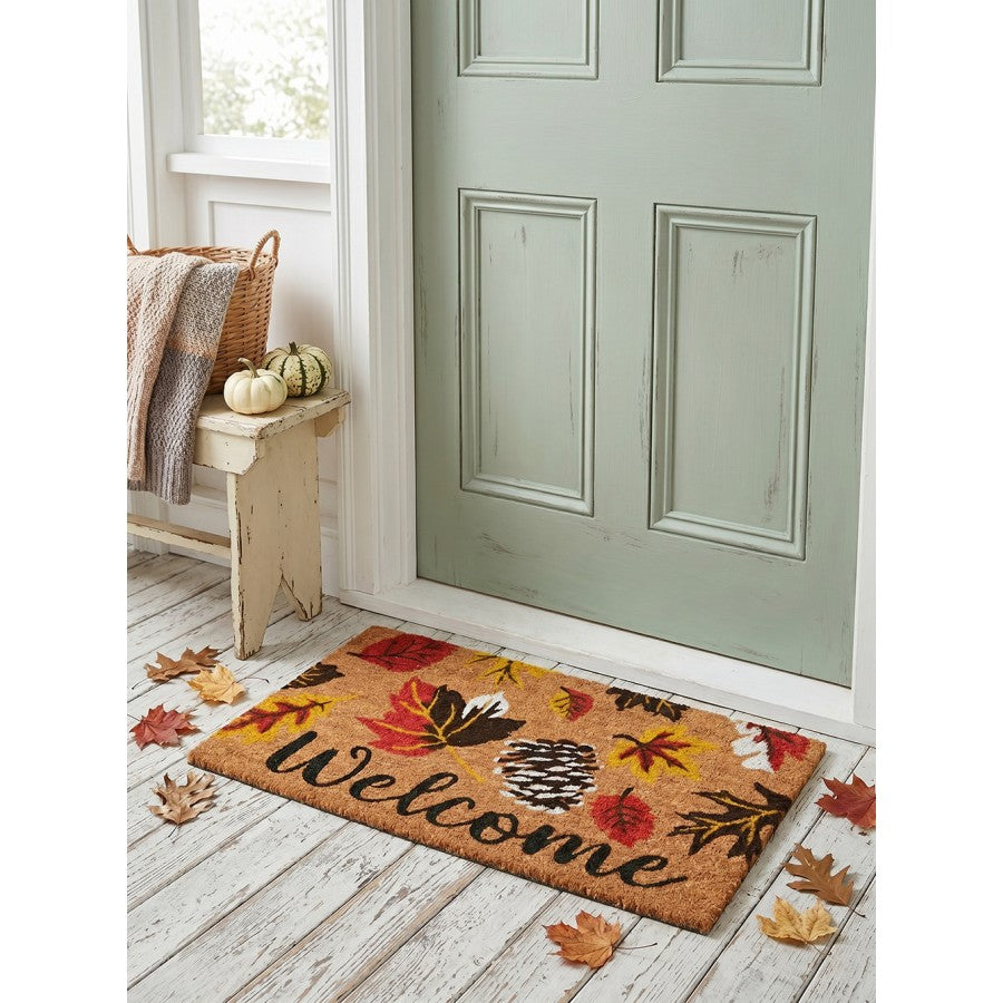 Clayre & Eef Fußmatte Herbstlaub Tannenzapfen Welcome Bunte Blätter Natur Rutschfest 75 × 45 × 1 cm (MC298)