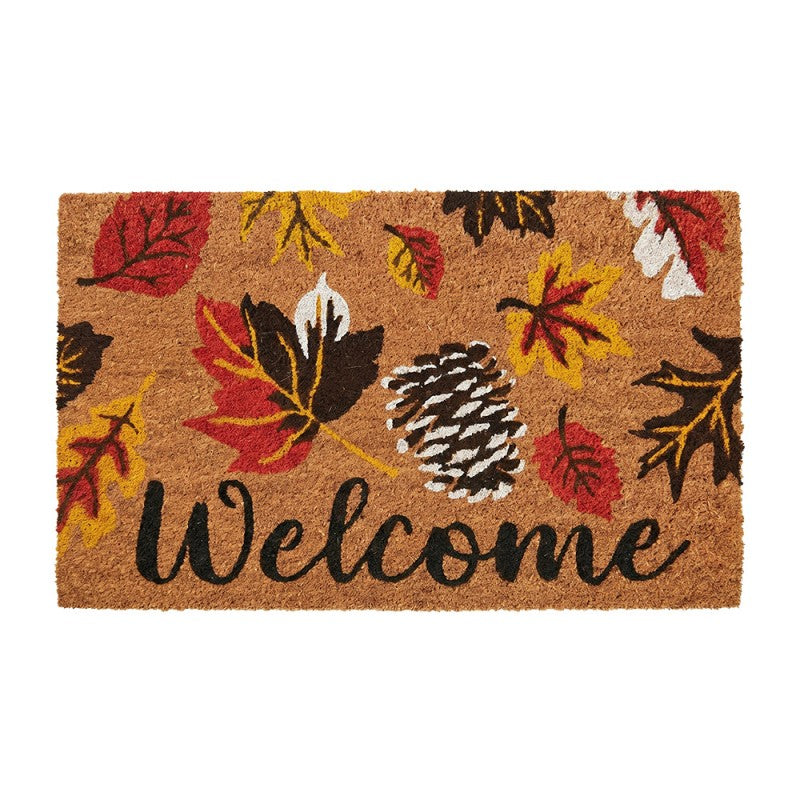 Clayre & Eef Fußmatte Herbstlaub Tannenzapfen Welcome Bunte Blätter Natur Rutschfest 75 × 45 × 1 cm (MC298)
