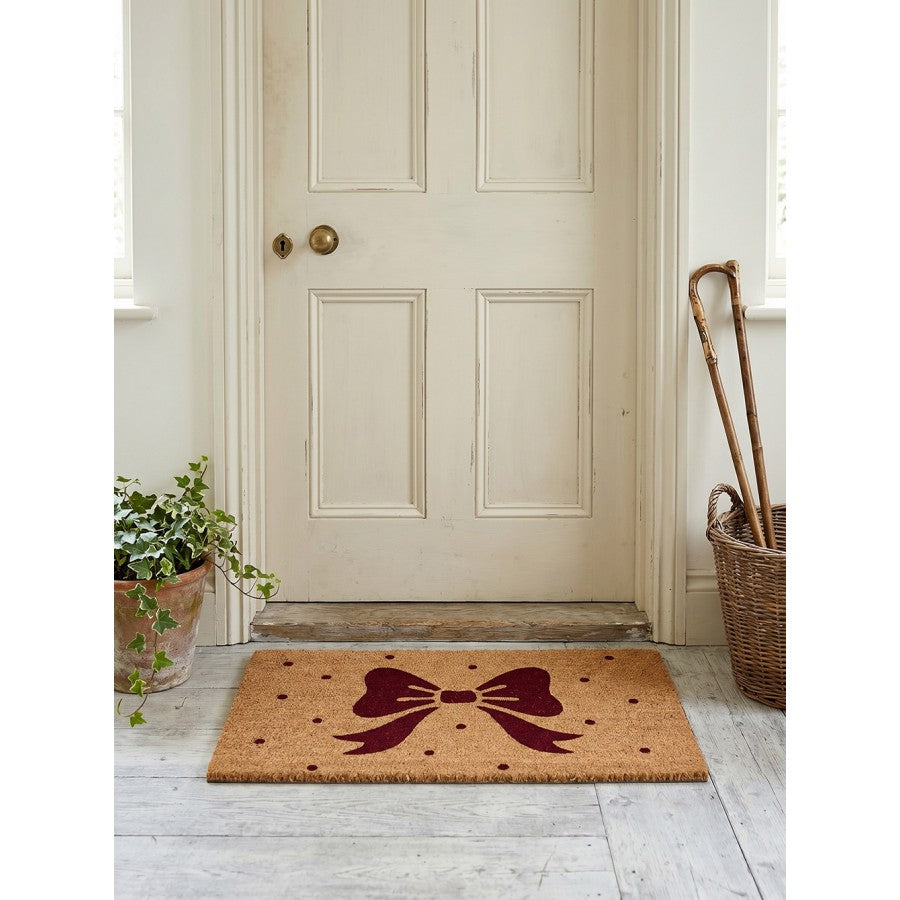Clayre & Eef Fußmatte Große Schleife Bow Polka Dots Punkte Bordeaux Landhaus Chic Rutschfest 75 × 45 × 1 cm (MC299)