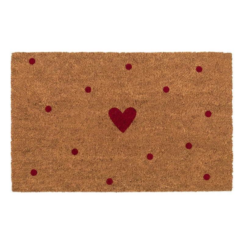 Clayre & Eef Fußmatte Rotes Herz Polka Dots Punkte Scandi Natur Bordeaux Rutschfest 75 × 45 × 1 cm (MC300)