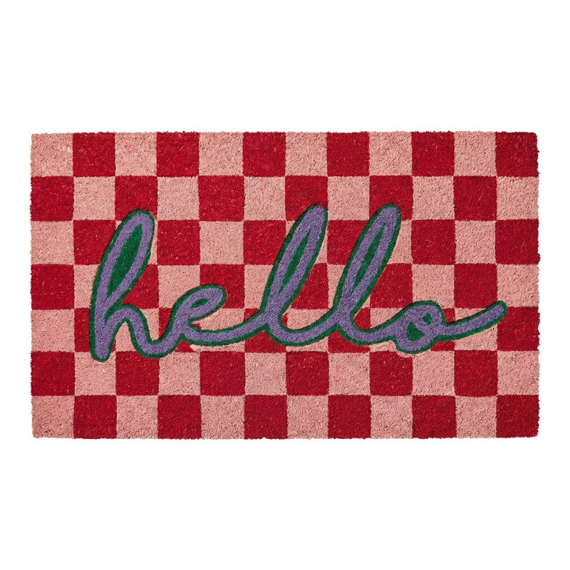 Clayre & Eef Fußmatte Schachbrett Checkerboard Hello Dopamine Decor Pink Rot Lila Grün Rutschfest 75 × 45 × 1 cm (MC301)