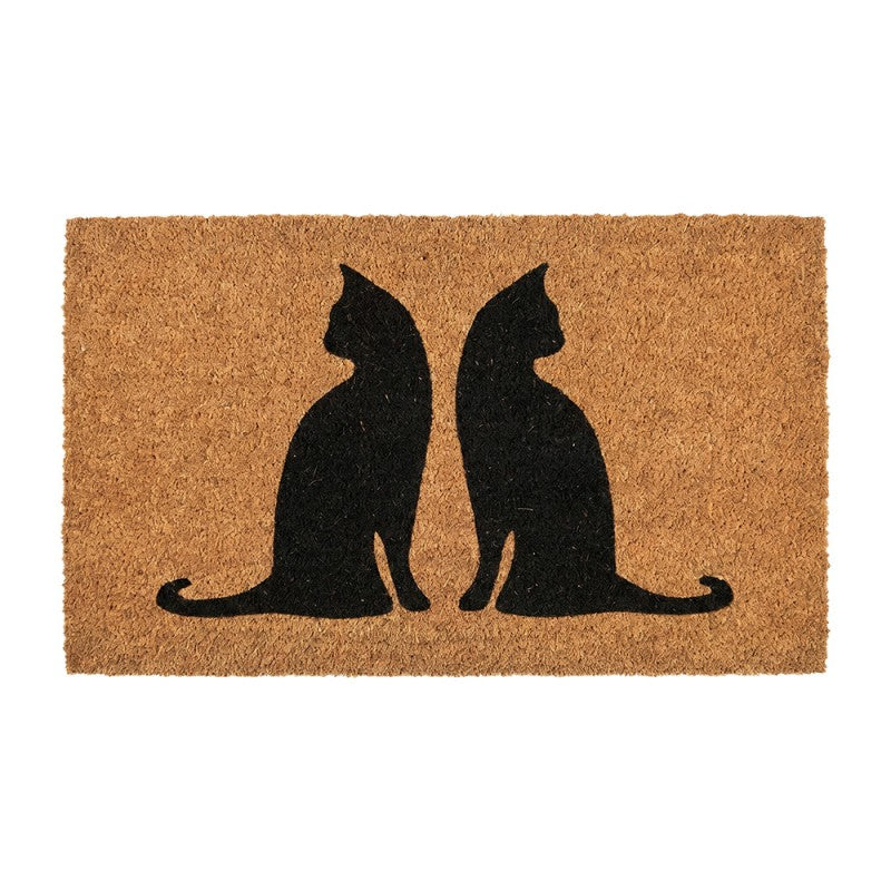 Clayre & Eef Fußmatte Zwei Katzen Rücken an Rücken Silhouette Puristisch Natur Schwarz Rutschfest 75 × 45 × 1 cm (MC304)