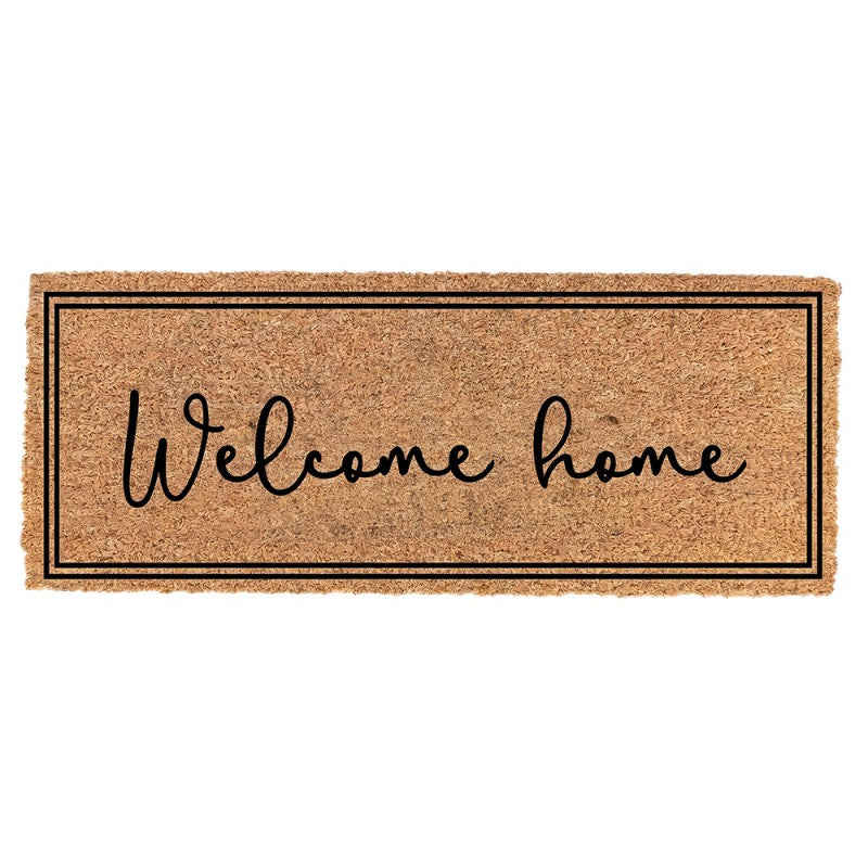 Clayre & Eef Fußmatte Welcome Home Schreibschrift Doppelrahmen Schmalformat Stufenmatte Natur Schwarz Rutschfest 75 × 22 × 2 cm (MC308)
