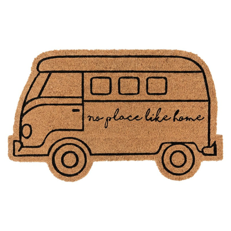 Clayre & Eef Fußmatte Bulli Campingbus Camper Van No Place Like Home Konturschnitt Formmatte Natur Schwarz Rutschfest 75 × 45 × 1 cm (MC309)