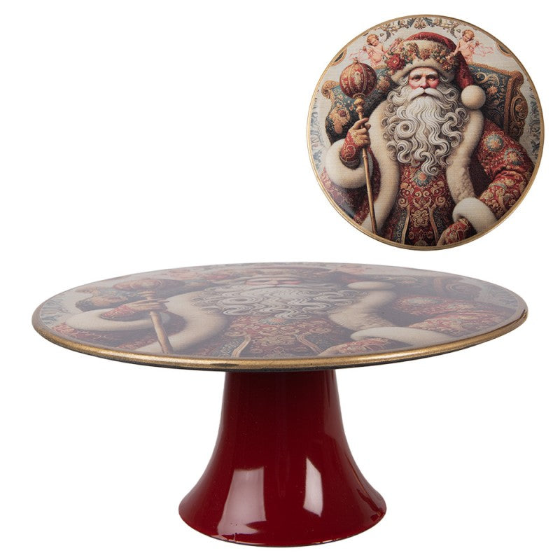 Tortenplatte auf Fuß Königlicher Weihnachtsmann Rot-Gold Ø 22x10 cm von Clayre & Eef (NCH86-1)