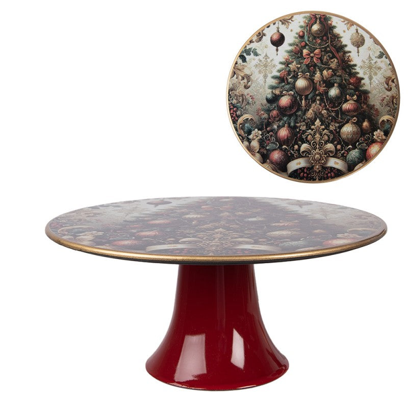 Tortenplatte auf Fuß Viktorianischer Christbaum Rot-Gold Ø 22x10 cm von Clayre & Eef (NCH86-2)