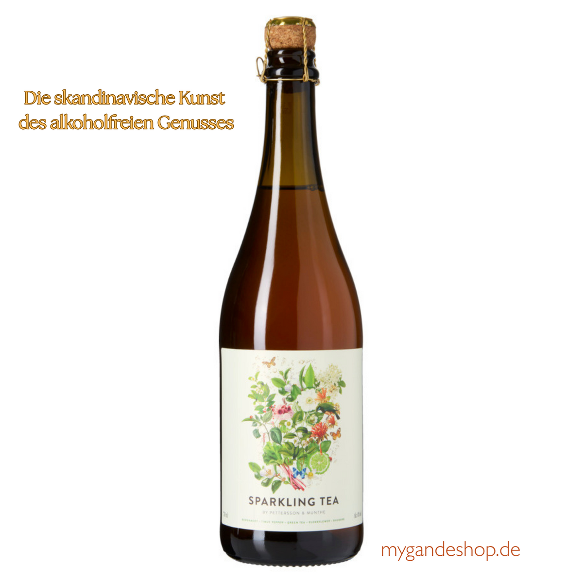 Pettersson & Munthe – Sparkling Tea Rhubarb & Green Tea 0,0 % (0,75 l) – Edler Rhabarber-Grüntee Prickler