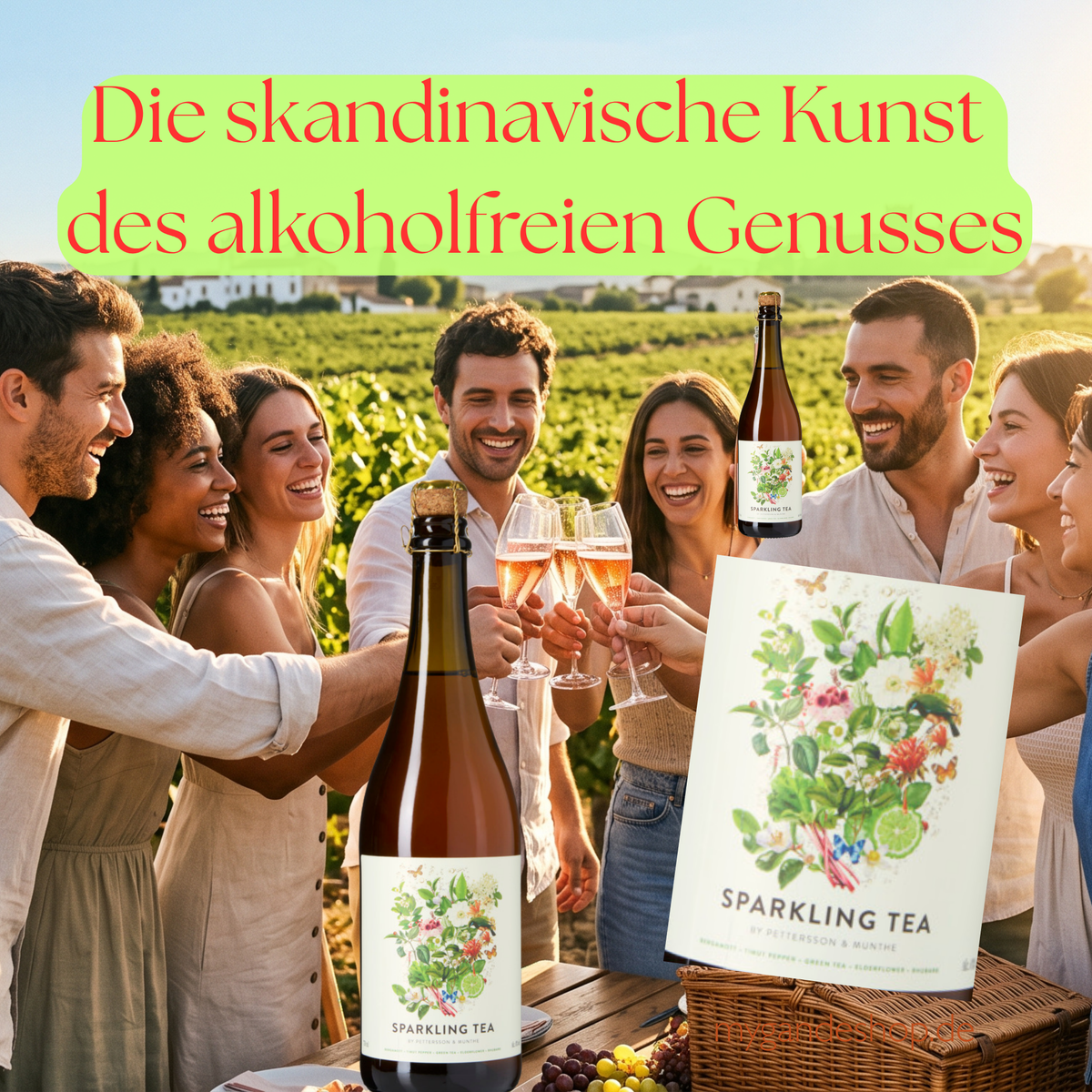 Pettersson & Munthe – Sparkling Tea Rhubarb & Green Tea 0,0 % (0,75 l) – Edler Rhabarber-Grüntee Prickler