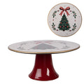 Tortenplatte auf Fuß Weihnachtsbaum Kranz Schleife Rot Ø 22x10 cm von Clayre & Eef (TCH86)