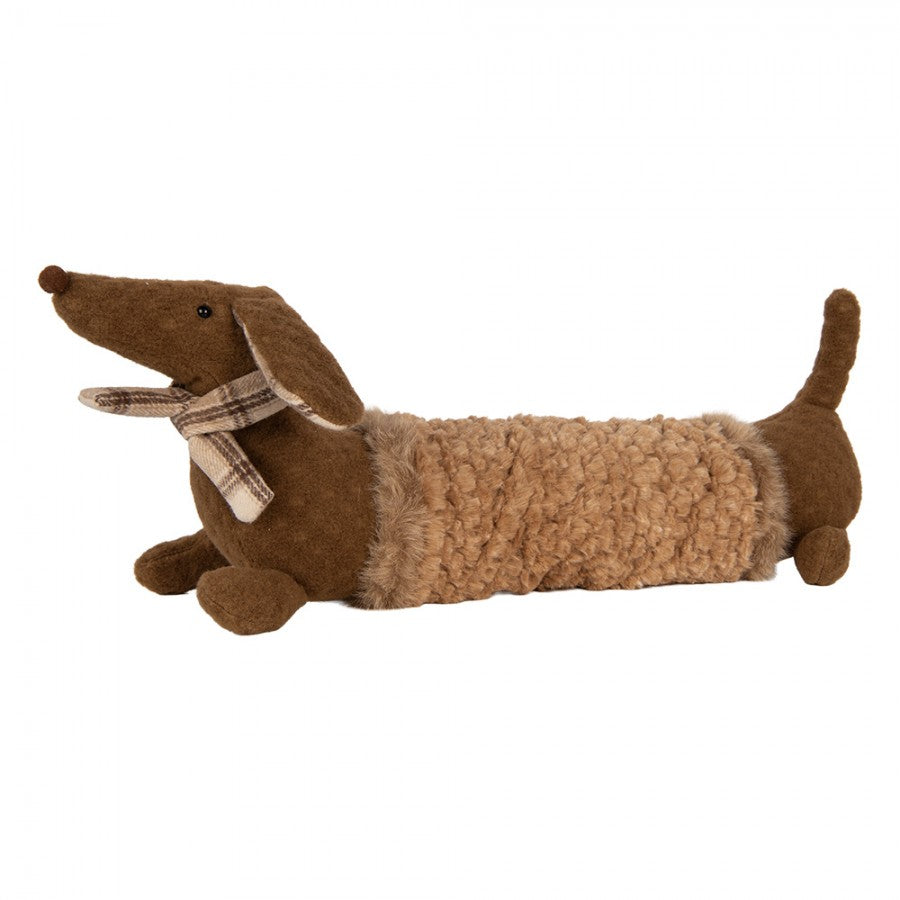 Dekofigur Hund Dackel Stofftier im Teddyfell-Mantel XXL Braun Beige 58x20x21 cm von Clayre & Eef (TW0638)