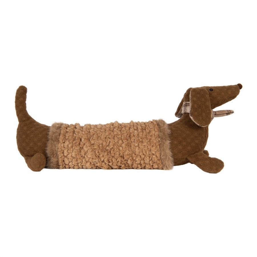 Dekofigur Hund Dackel Stofftier im Teddyfell-Mantel XXL Braun Beige 58x20x21 cm von Clayre & Eef (TW0638)