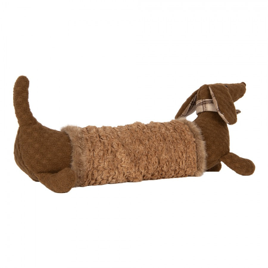 Dekofigur Hund Dackel Stofftier im Teddyfell-Mantel XXL Braun Beige 58x20x21 cm von Clayre & Eef (TW0638)