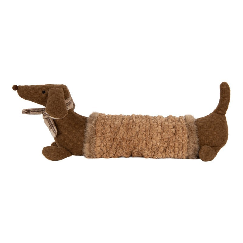 Dekofigur Hund Dackel Stofftier im Teddyfell-Mantel XXL Braun Beige 58x20x21 cm von Clayre & Eef (TW0638)