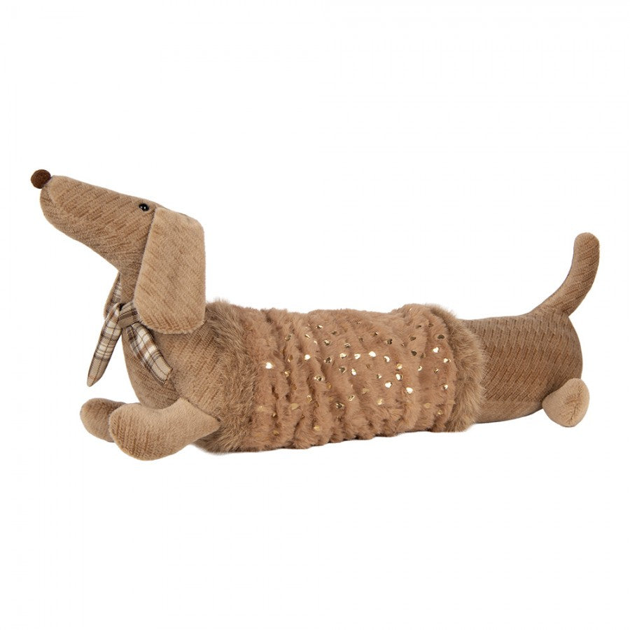 Dekofigur Hund Dackel Stofftier im Glitzer-Fellmantel XXL Sand Braun 58x20x21 cm von Clayre & Eef (TW0639)