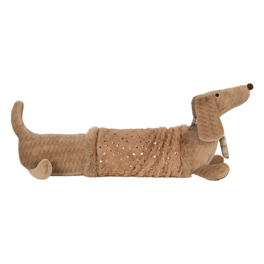 Dekofigur Hund Dackel Stofftier im Glitzer-Fellmantel XXL Sand Braun 58x20x21 cm von Clayre & Eef (TW0639)