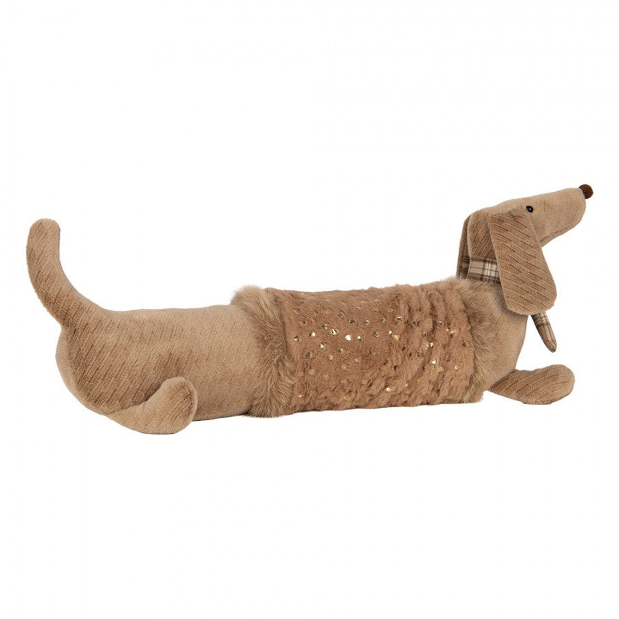 Dekofigur Hund Dackel Stofftier im Glitzer-Fellmantel XXL Sand Braun 58x20x21 cm von Clayre & Eef (TW0639)