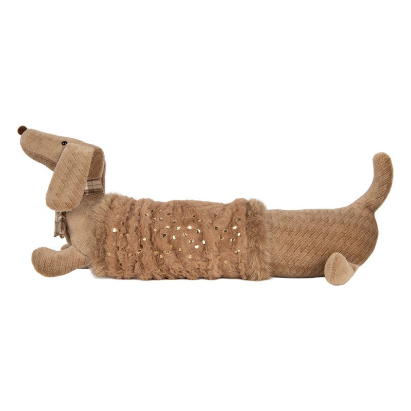 Dekofigur Hund Dackel Stofftier im Glitzer-Fellmantel XXL Sand Braun 58x20x21 cm von Clayre & Eef (TW0639)