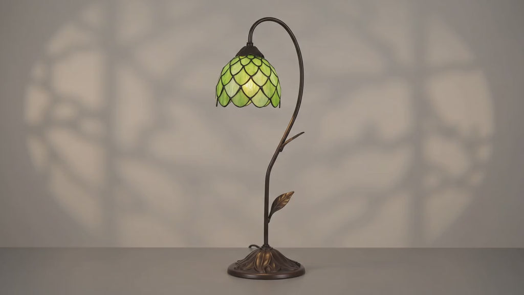 LumiLamp Tiffany Tischleuchte Jugendstil Ø 28x60 cm – Handgefertigte Schreibtisch- & Leseleuchte Grün | E14