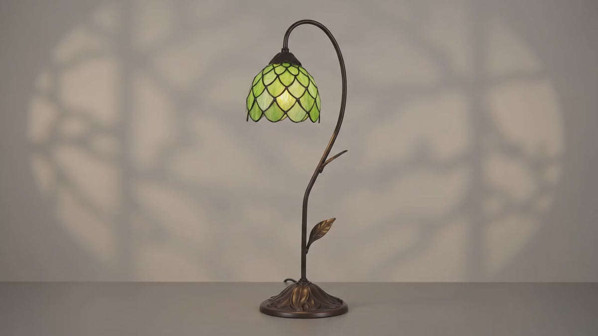 LumiLamp Tiffany Tischleuchte Jugendstil Ø 28x60 cm – Handgefertigte Schreibtisch- & Leseleuchte Grün | E14