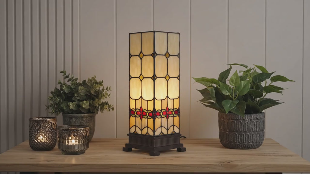 Lumilamps Tiffany Tischleuchte Lichtsäule 12x12x35 cm – Art Déco & Jugendstil Buntglas | Clayre & Eef