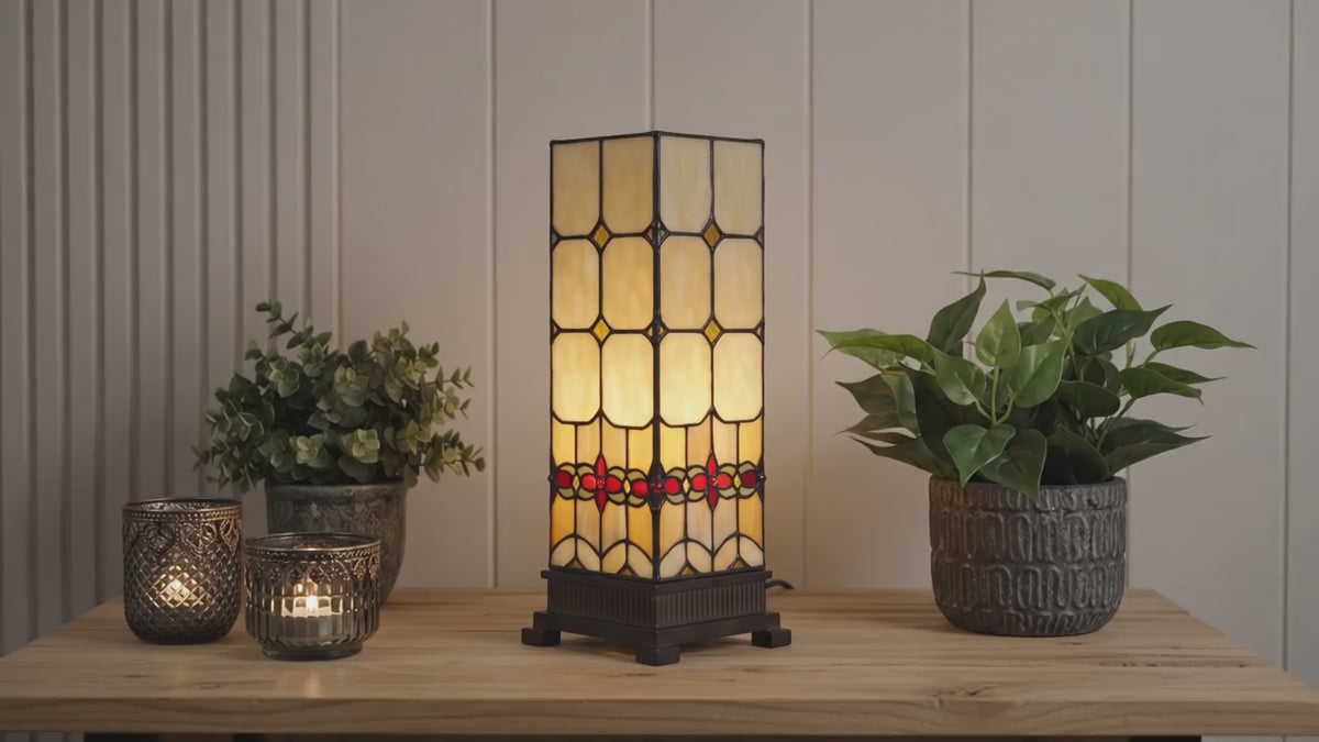 Lumilamps Tiffany Tischleuchte Lichtsäule 12x12x35 cm – Art Déco & Jugendstil Buntglas | Clayre & Eef