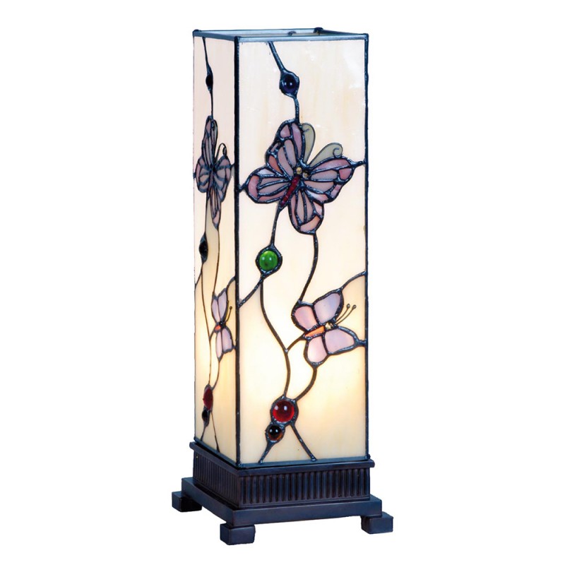 LumiLamp Tiffany Lichtsäule ca. 35 x 12,5 cm – Handgefertigte Jugendstil Lampe Mehrfarbig / Beige | 5LL-9301